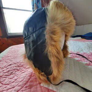 Leather and fur hat